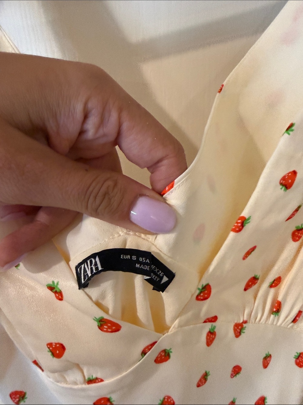White Strawberry-Print V-Neck Sundress - Picture 2 of 3